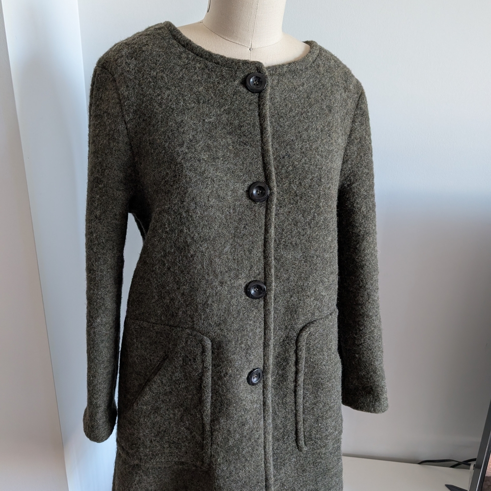 Wool Blend Olive Green Button Coat